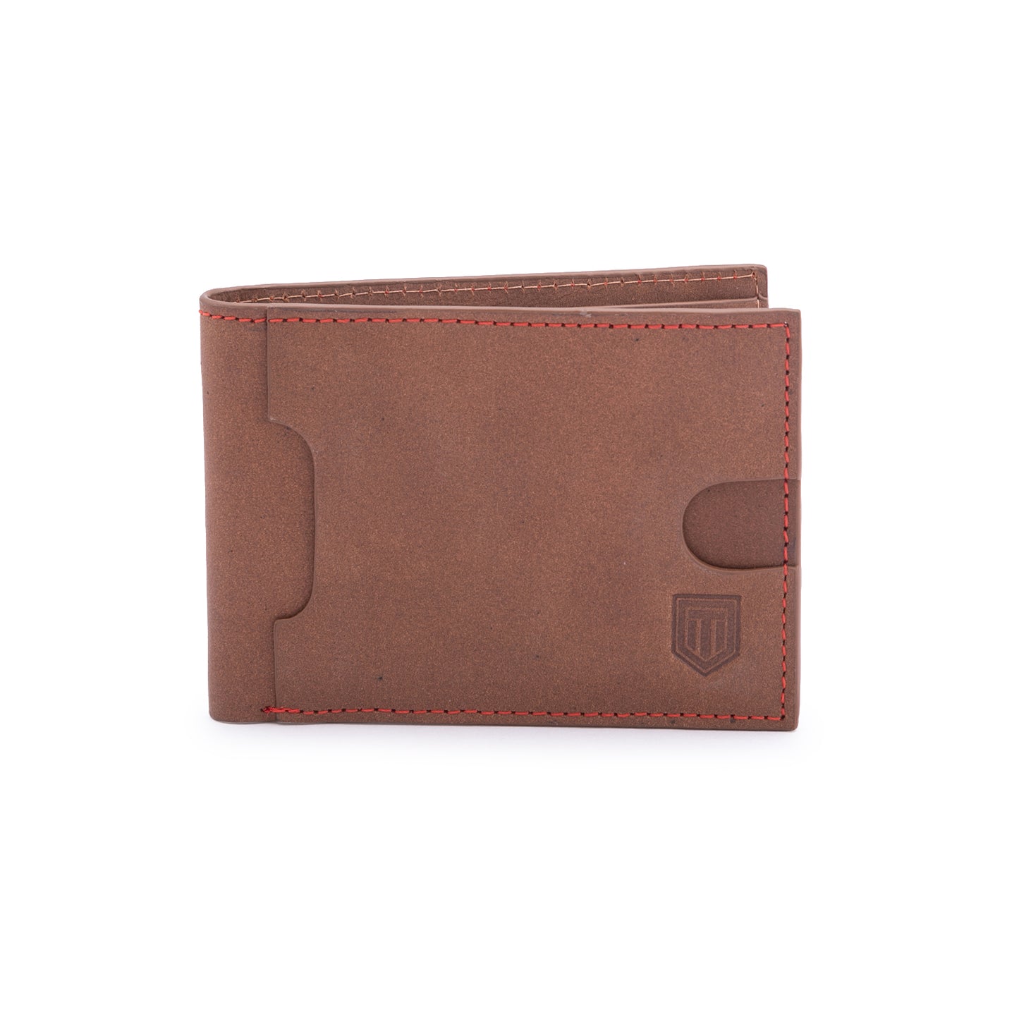 TL MEN'S CONTRAST STITCH BROWN WALLET WITH EMBOSSED LOGO