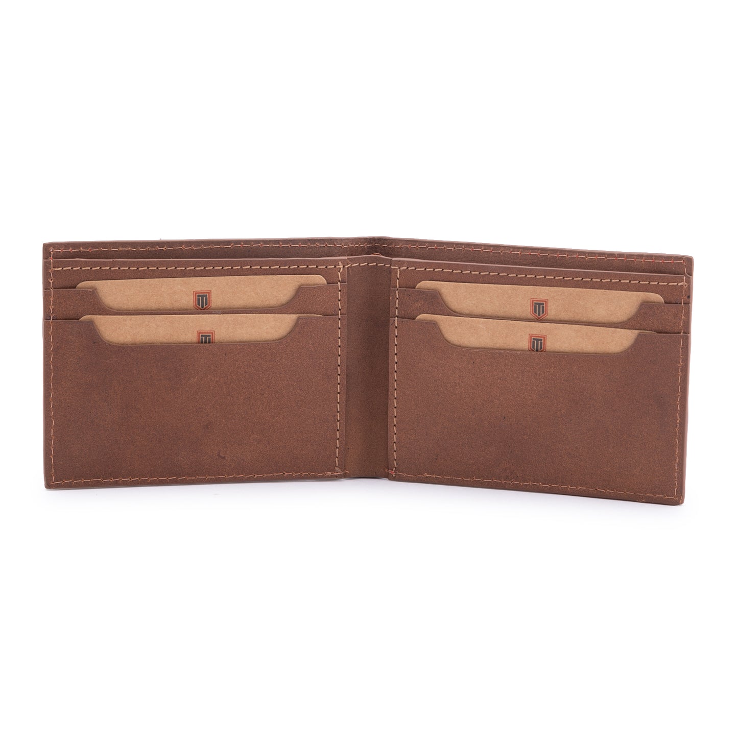 TL MEN'S CONTRAST STITCH BROWN WALLET WITH EMBOSSED LOGO