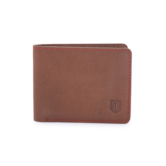 TL MEN'S CONTRAST STITCH BROWN BIFOLD WALLET