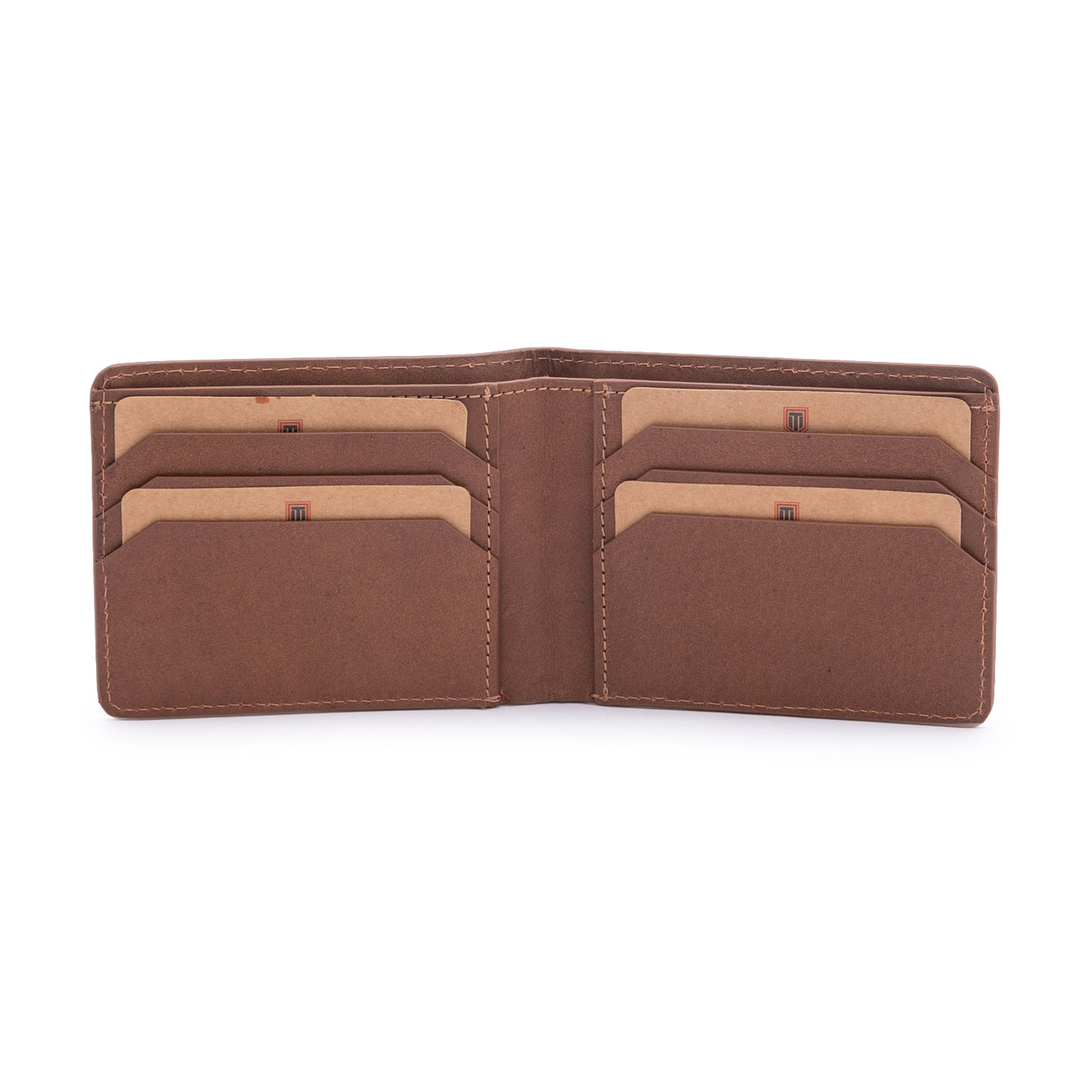 TL MEN'S CONTRAST STITCH BROWN BIFOLD WALLET